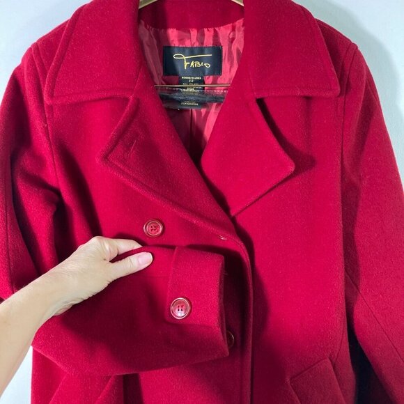 Womens Vintage Fabio Wool Pea Coat Lined Red‎ L - Picture 4 of 8